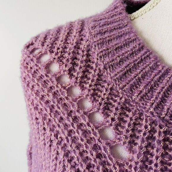 Elizabeth and James Sweater Giada Purple Cropped Oversize Metallic Gold XL NWOT - Picture 7 of 11